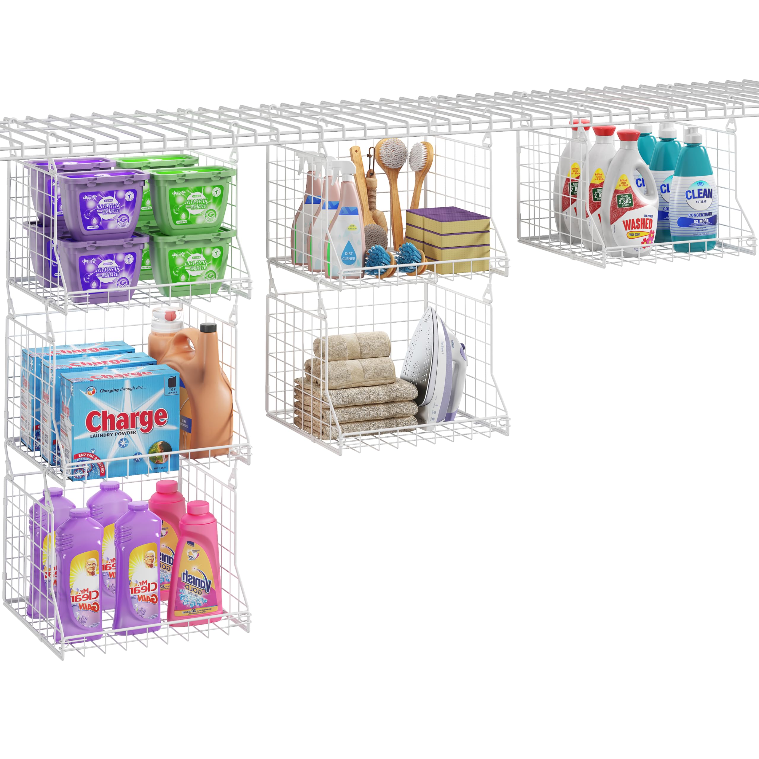 Jsskeeim 3-tier organizer mounted over the washer saves vertical space.