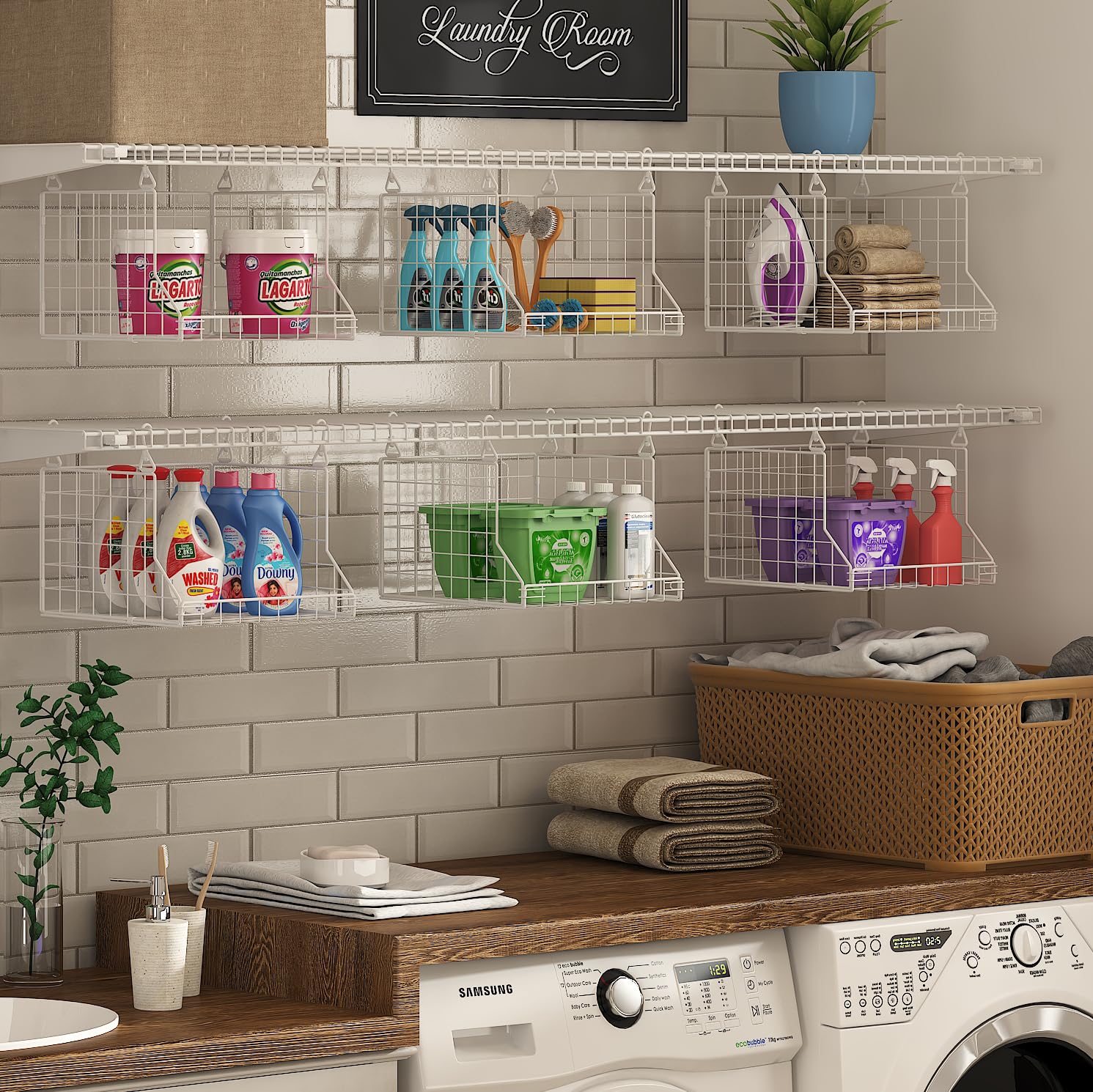 Jsskeeim 360 rotating hooks provide flexible access in tight laundry areas.