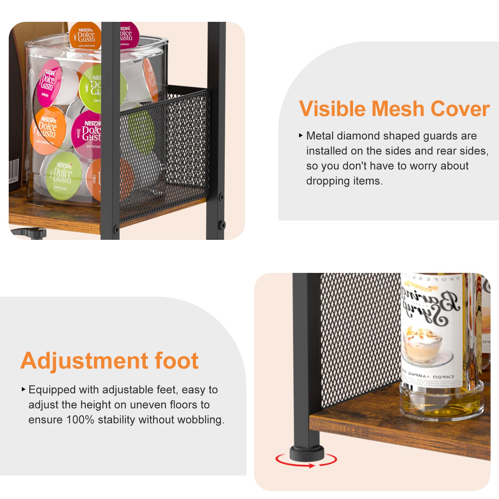 Jsskeeim mesh enclosure keeps items secure on lower shelves.