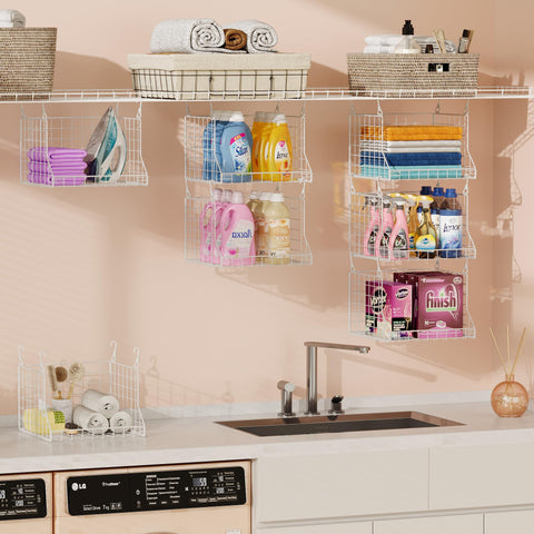 Jsskeeim versatile unit holds detergents, cleaners, and softeners.