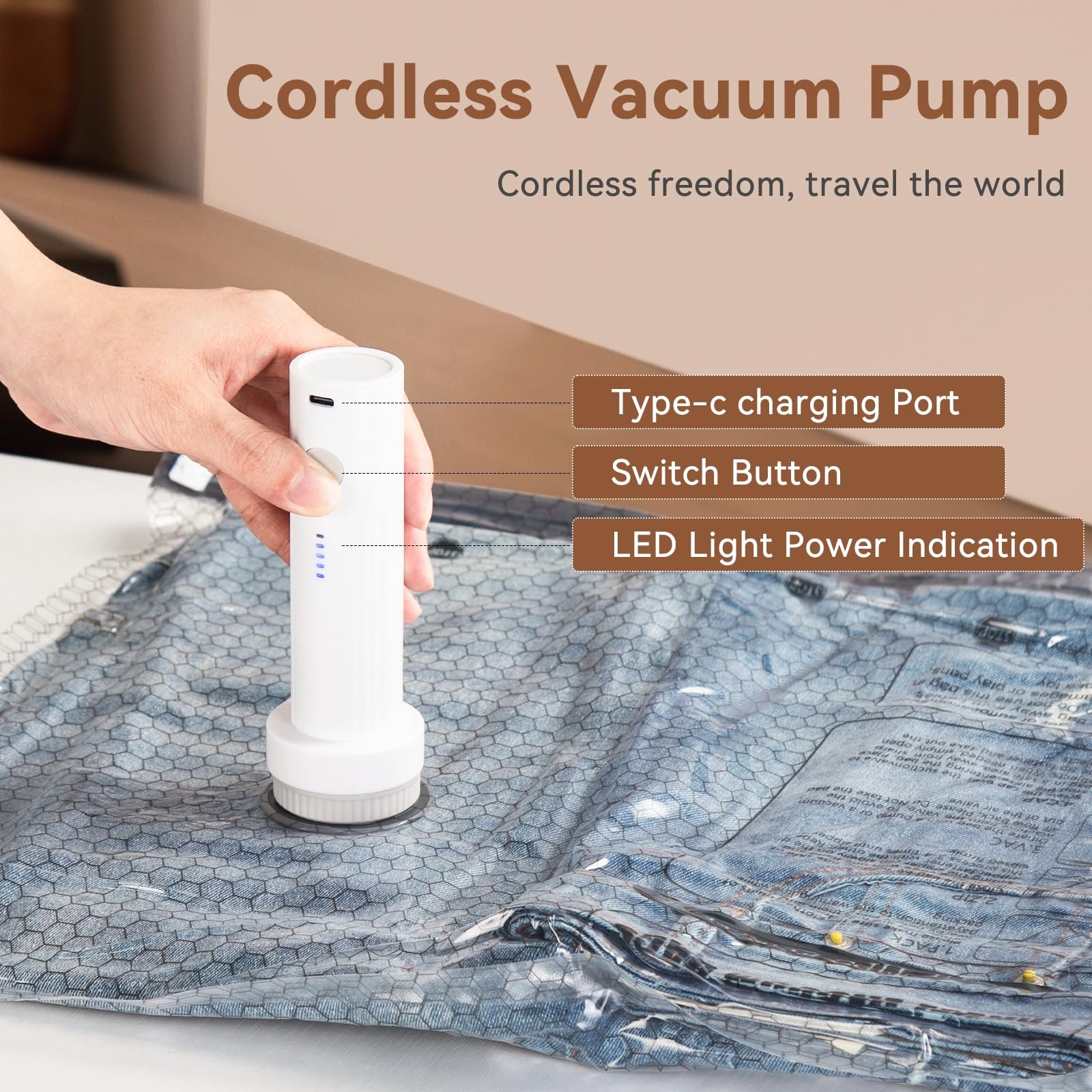 JSTQLT lightweight 1500mAh pump fits in luggage
