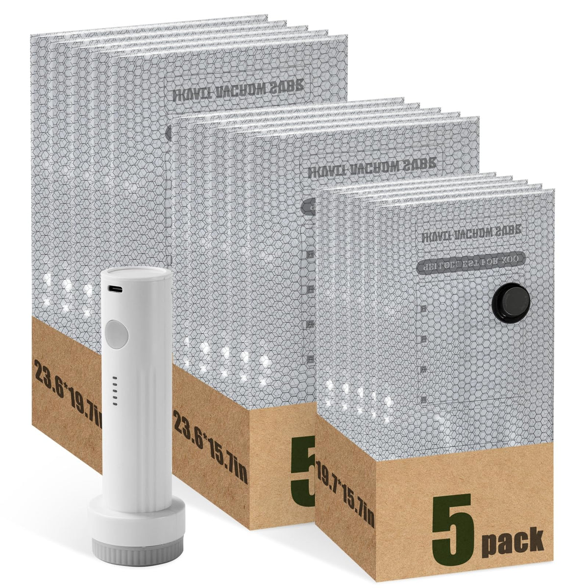 JSTQLT vacuum seal bags travel set showing compact clothing storage