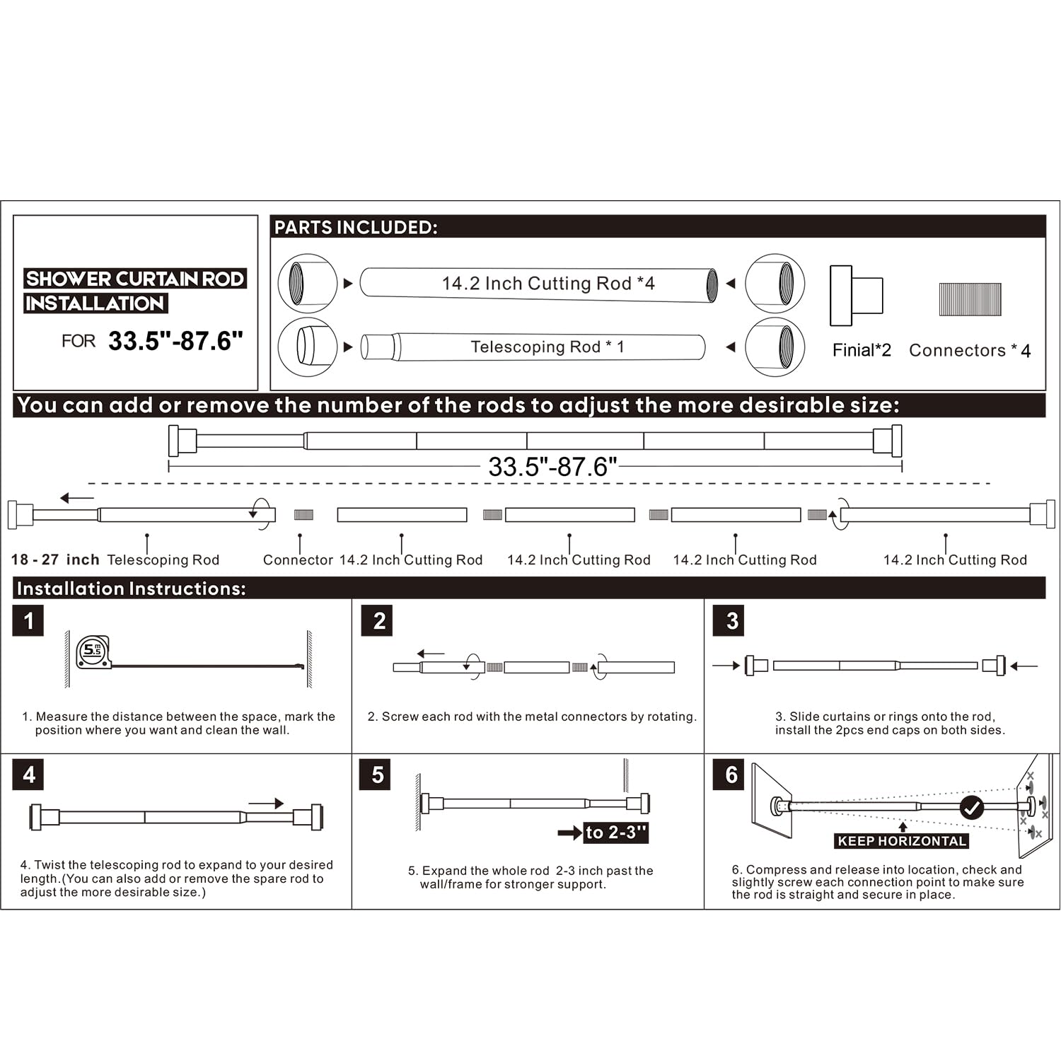 JTDTH sturdy curtain rod secures lightweight to moderate curtains up to 30 lbs