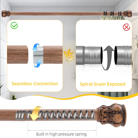 JTDTH vintage wood grain shower rod extended to fit wider openings