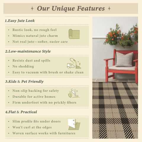 Vacuum or hose-clean JTJ plaid rug for easy maintenance