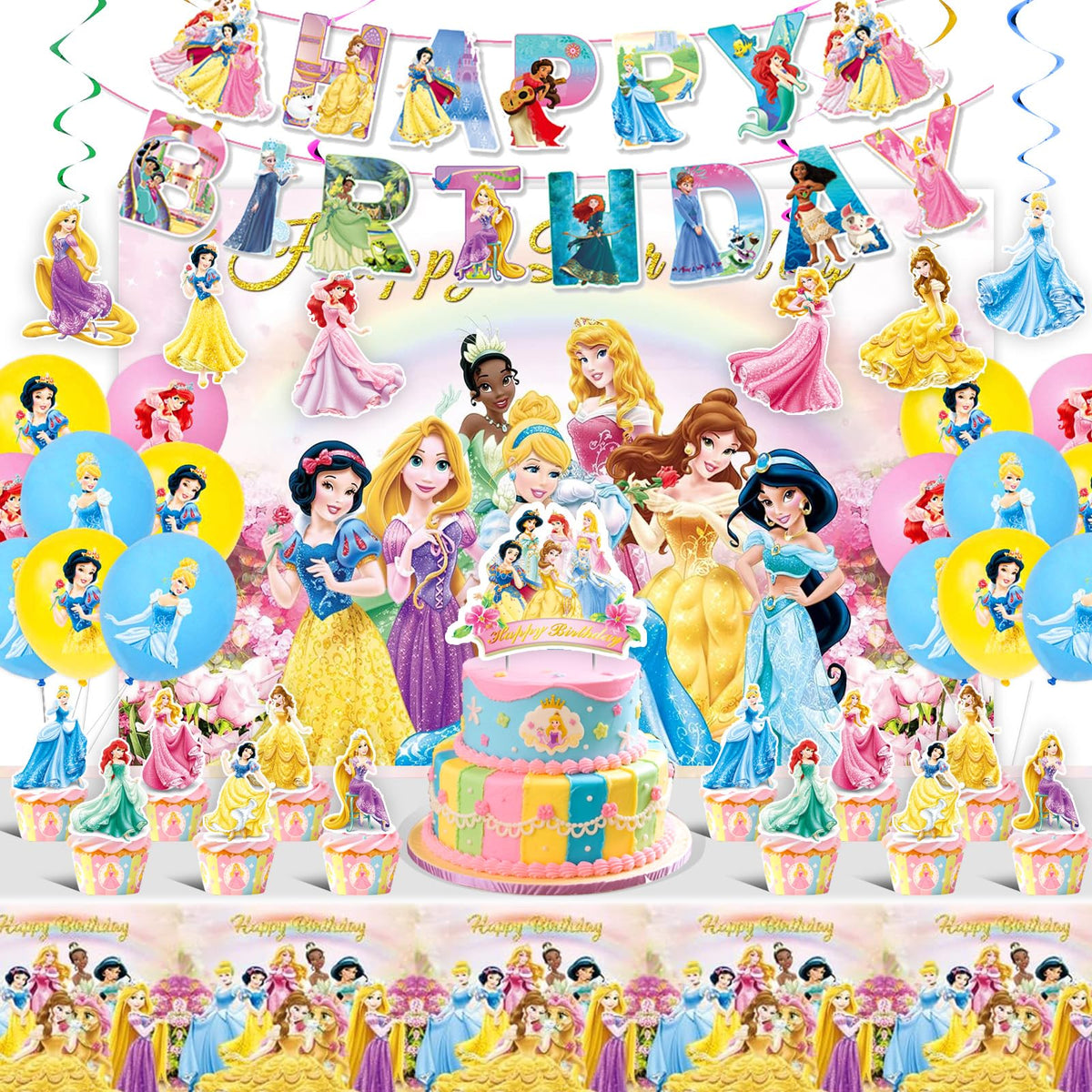 JTZHJIA princess birthday banner enhances party signage and photos.