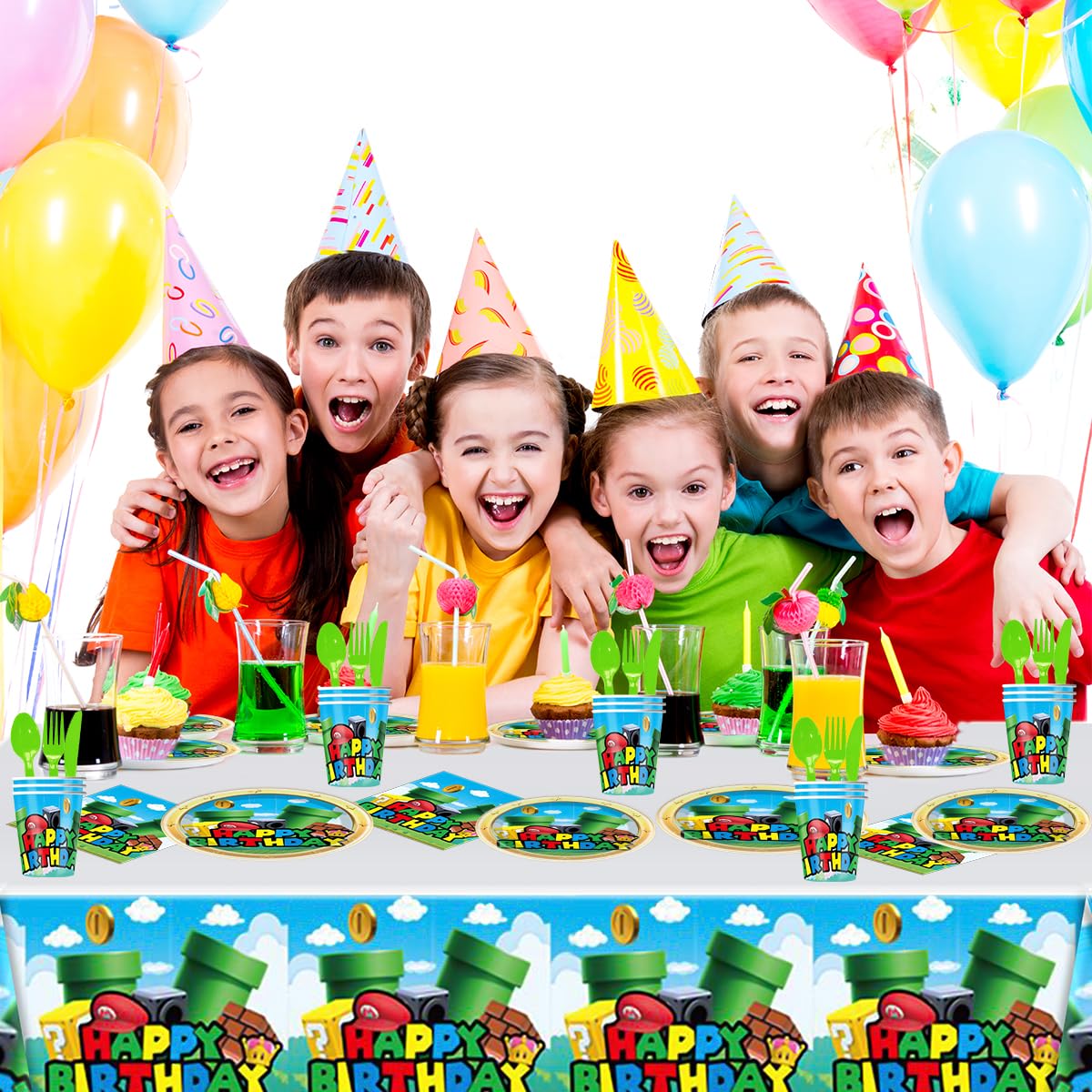 JU XIN 81Pcs video game decorations create a themed tabletop vibe for celebrations.