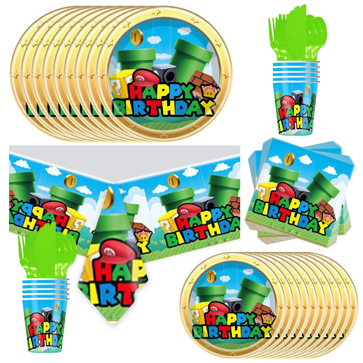 JU XIN 81Pcs video game plates for easy, mess-free kid party dining.