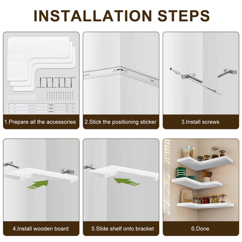 Jubilander wall shelves with easy installation guide shown mounted