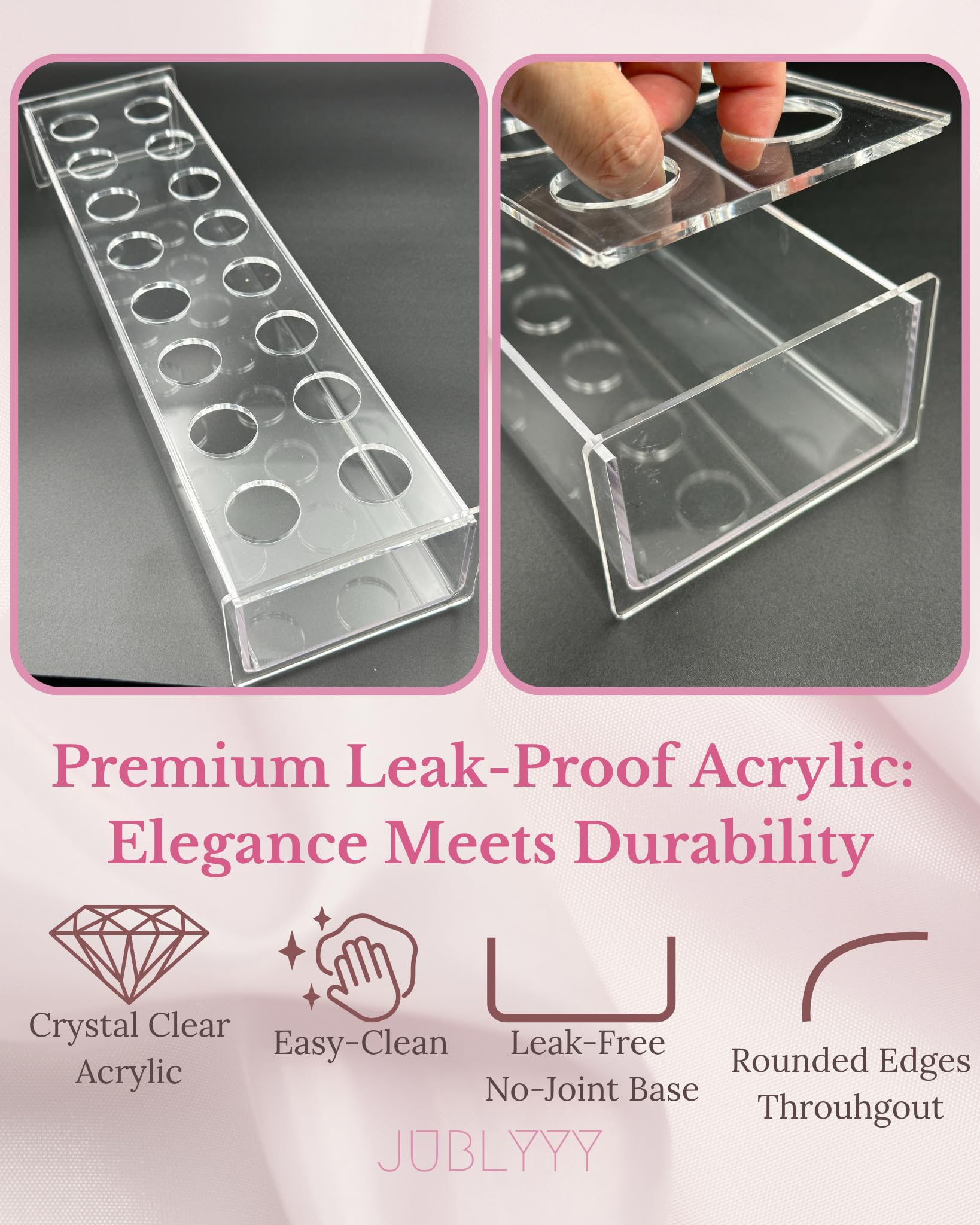 JUBLYYY clear acrylic vases durable base minimize leakage during setups.