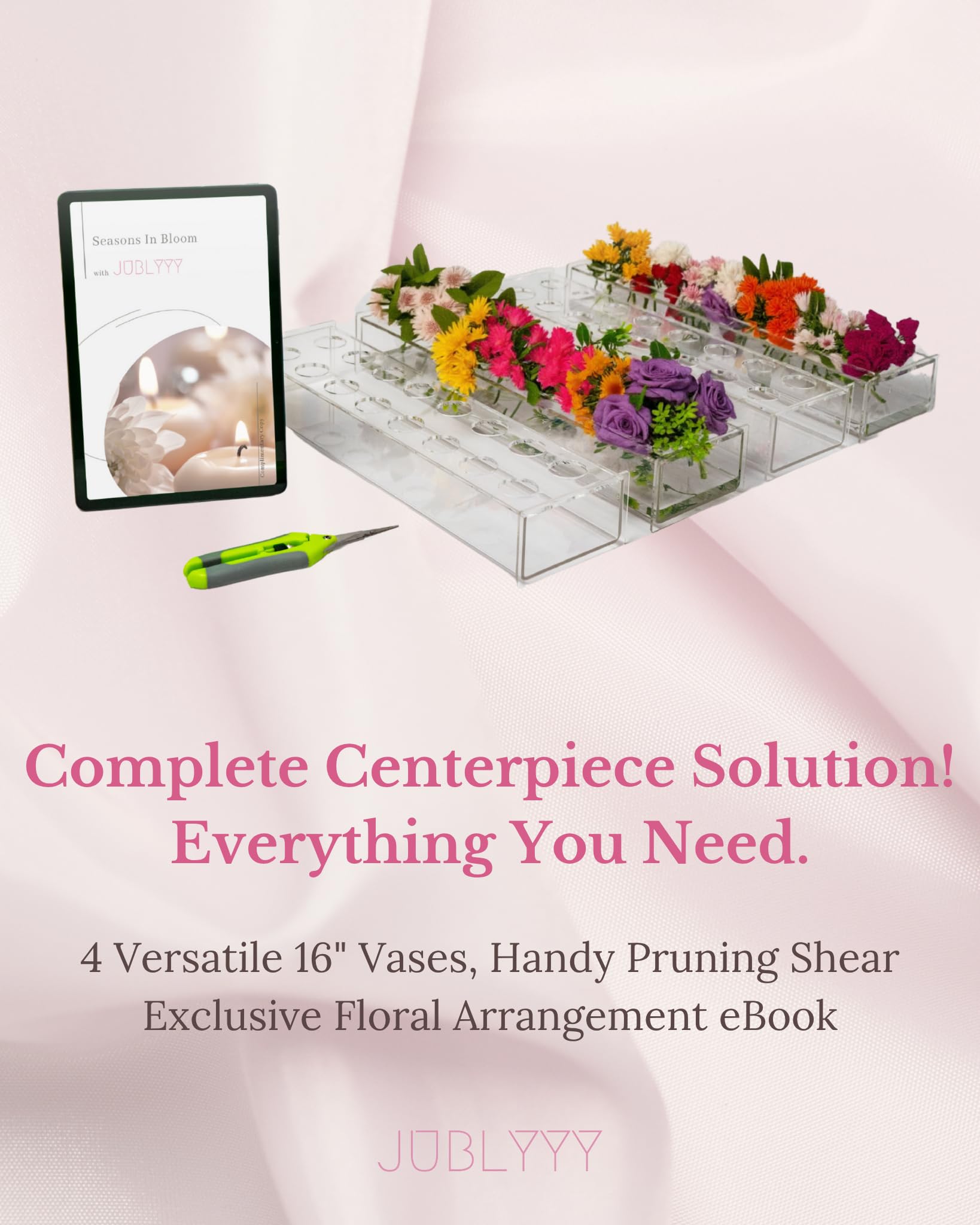 JUBLYYY rectangle vase set lid holes enables easy flower placement.