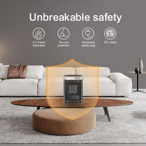 JIBUFI ETL-certified heater with tip-over protection and flame-retardant housing.