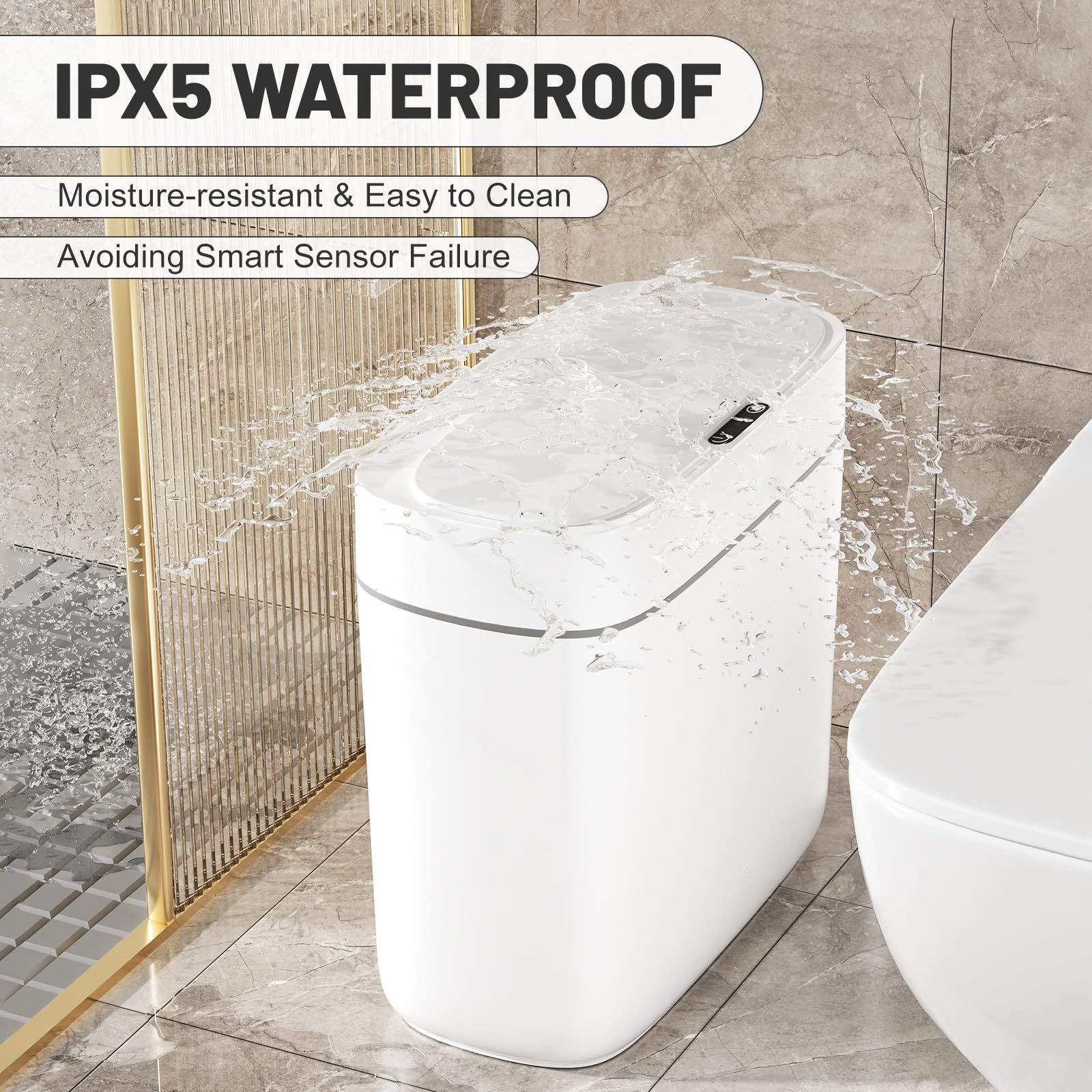 JUDRDO IPX5 waterproof trash can resists humidity and maintains performance
