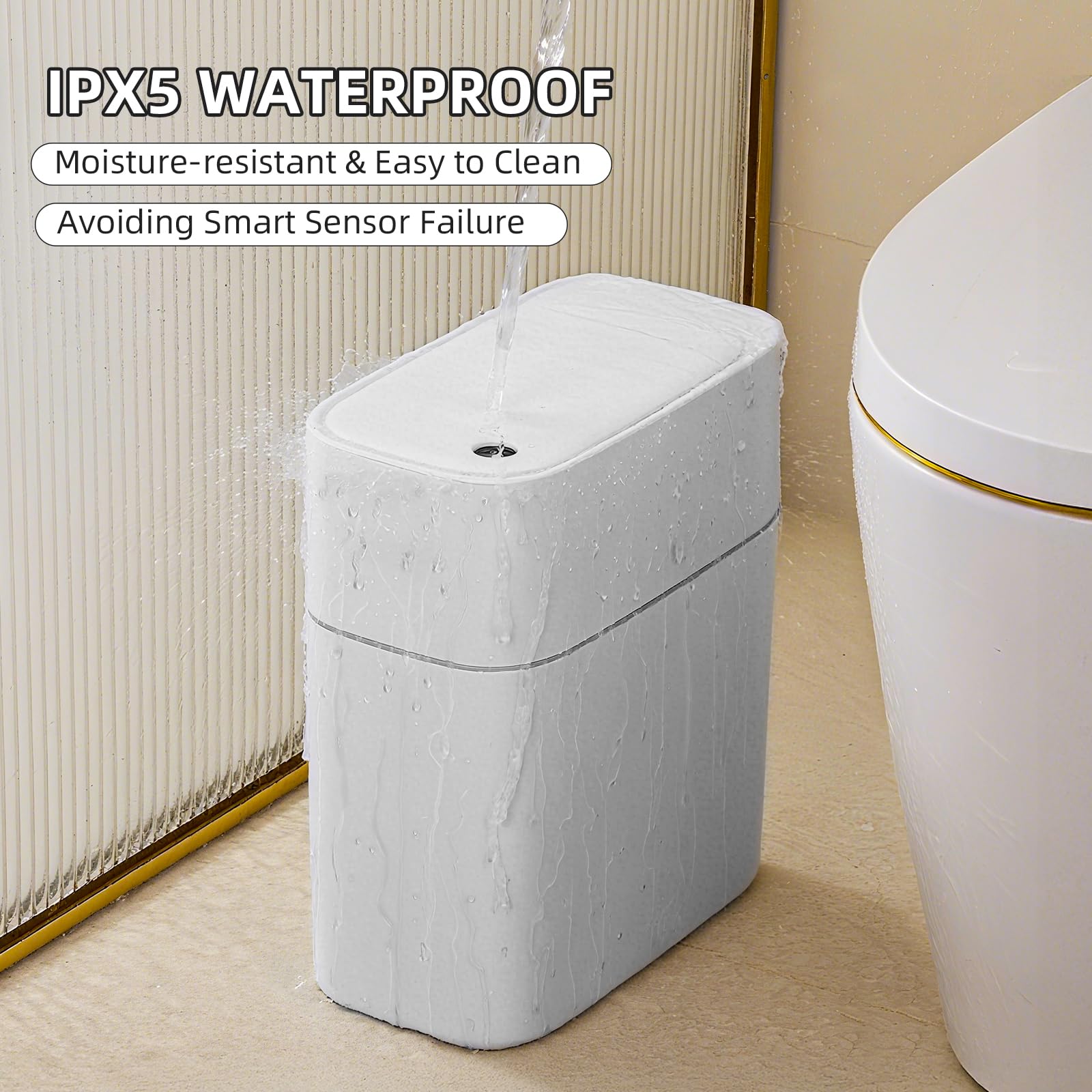 JUDRDO modern, sleek trash bin complements any decor.