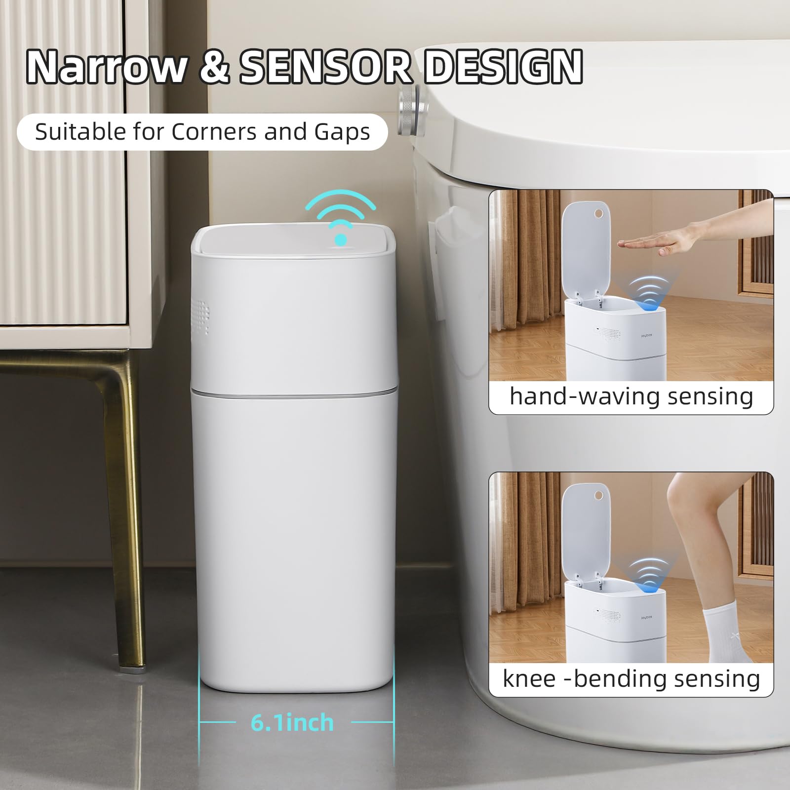 JUDRDO motion-sensor lid opening enables hands-free waste disposal.