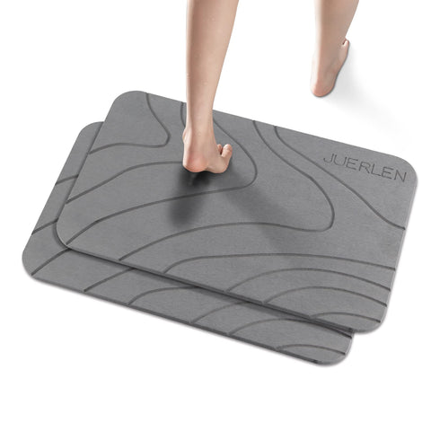 JUERLEN 2-pack diatomaceous-earth shower mat, grey wave; quick absorption.