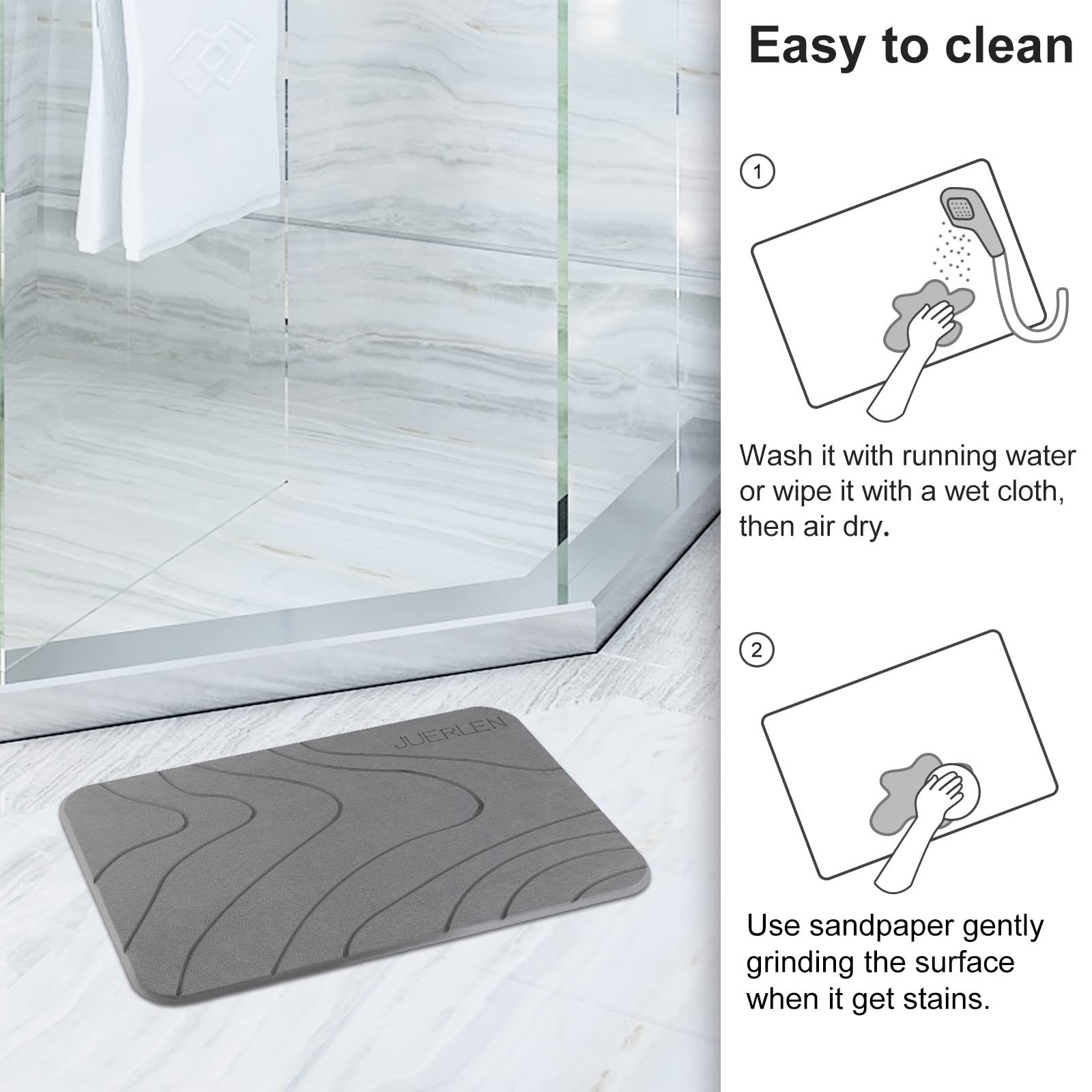 JUERLEN 2-pack packaging image shows durable bath mats.