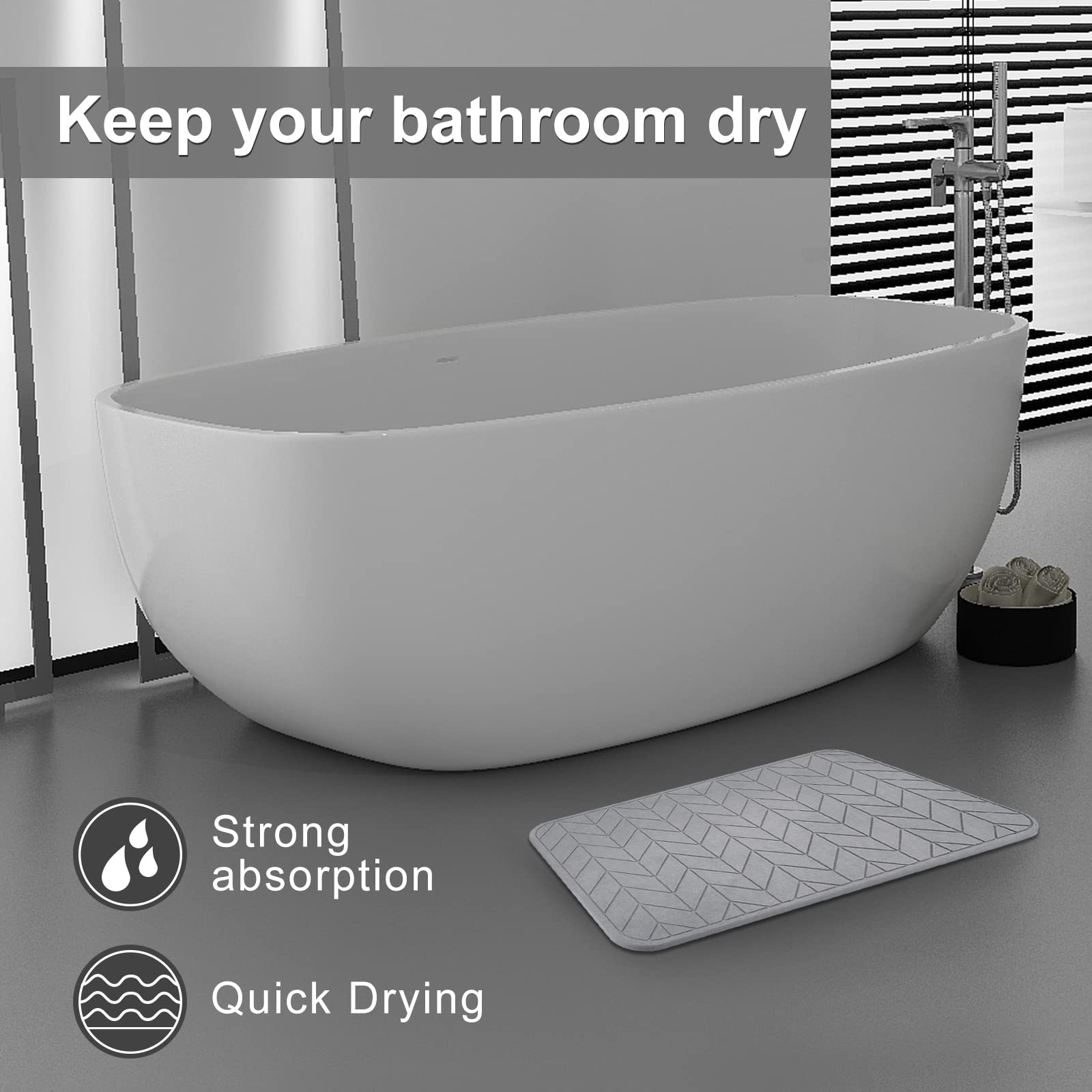JUERLEN anti-slip underlay keeps the mat securely in place on bathroom floors.