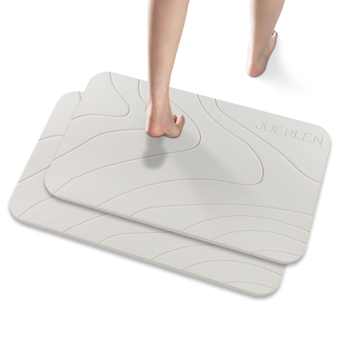 JUERLEN diatomaceous earth shower mat 2-pack for quick moisture absorption and dry floors