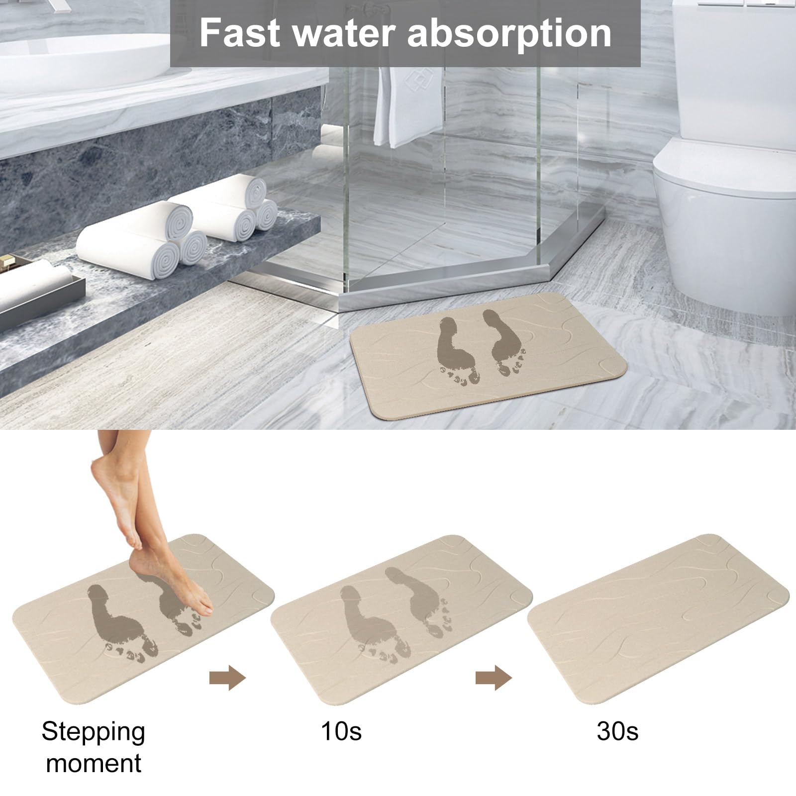 JUERLEN grey-white pattern bath mat design complements modern bathrooms.