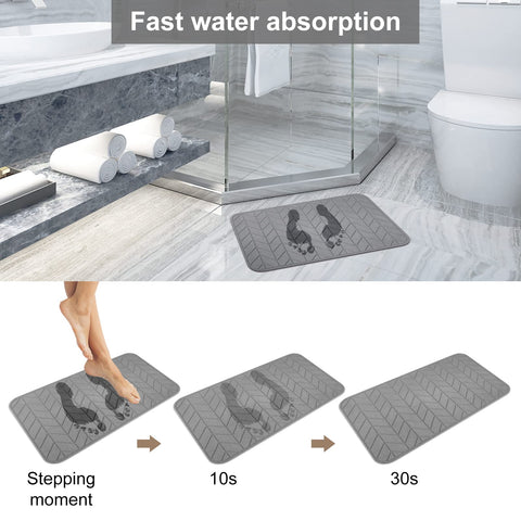 JUERLEN diatomaceous-earth quick-dry mat absorbs water in minutes.