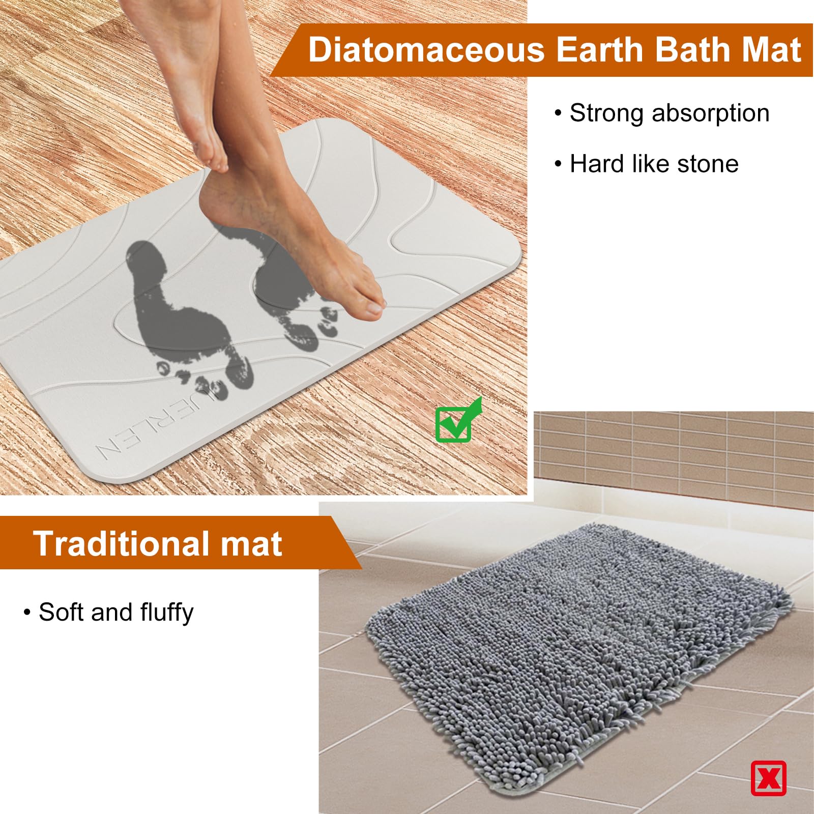 JUERLEN quick dry diatomite mat dries fast to reduce bathroom moisture