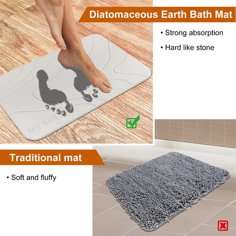 JUERLEN quick dry diatomite mat dries fast to reduce bathroom moisture