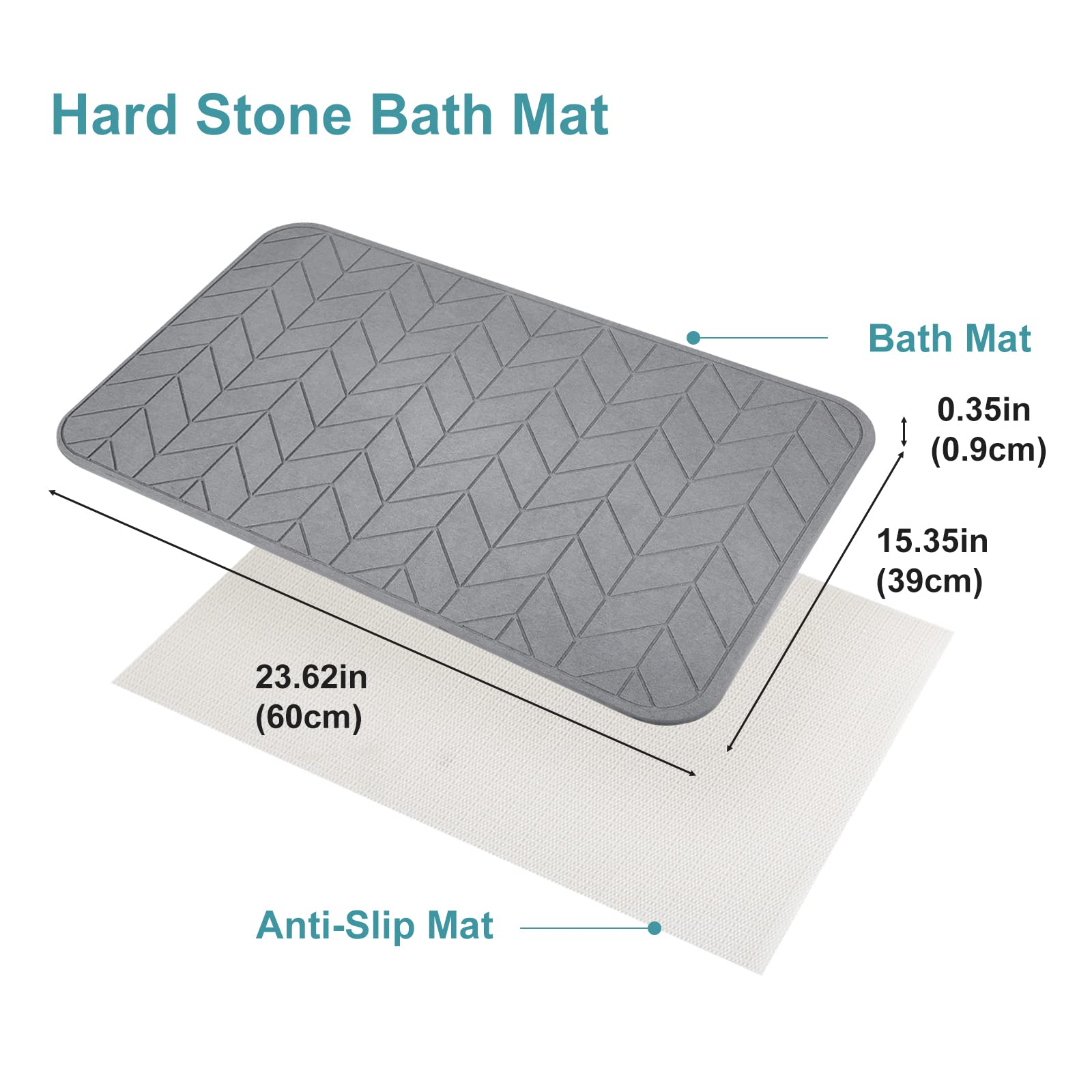 JUERLEN grey arrow design stone bath mat adds modern style and stable footing.