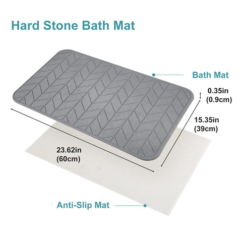 JUERLEN grey arrow design stone bath mat adds modern style and stable footing.