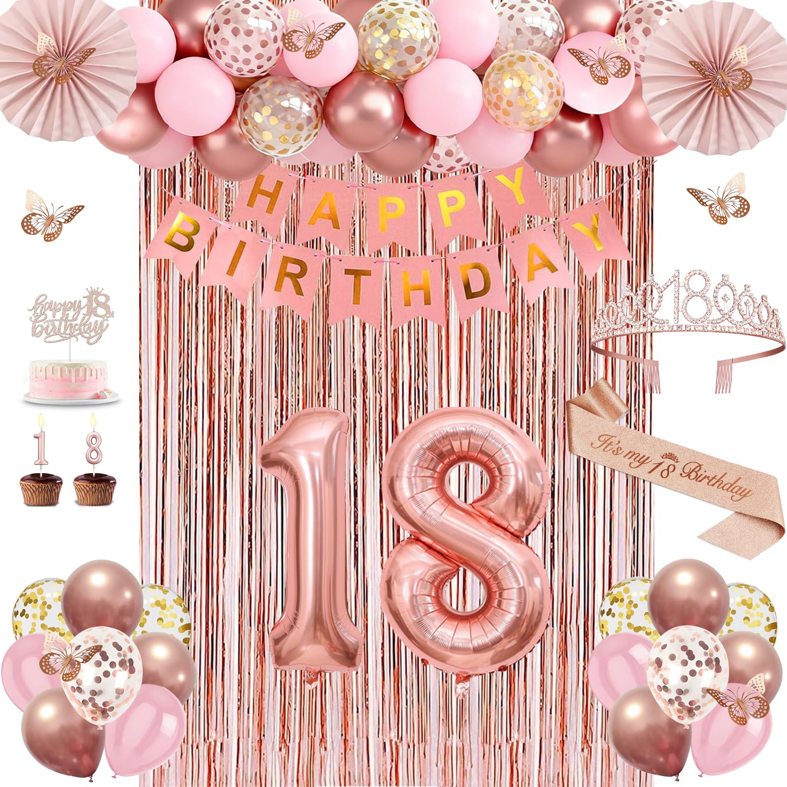 Juesly rose gold banner reading Happy 18th Birthday for a stylish celebration