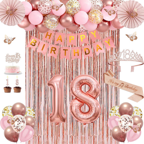 Juesly rose gold banner reading Happy 18th Birthday for a stylish celebration