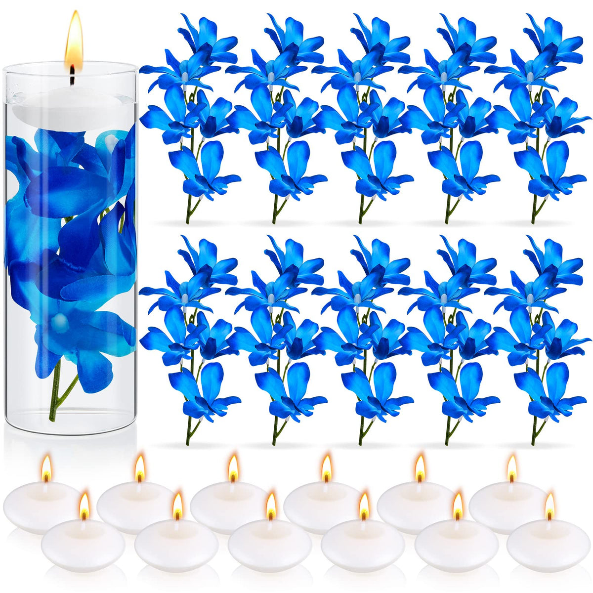 Juexica blue orchid artificial flowers add lifelike color to centerpieces.