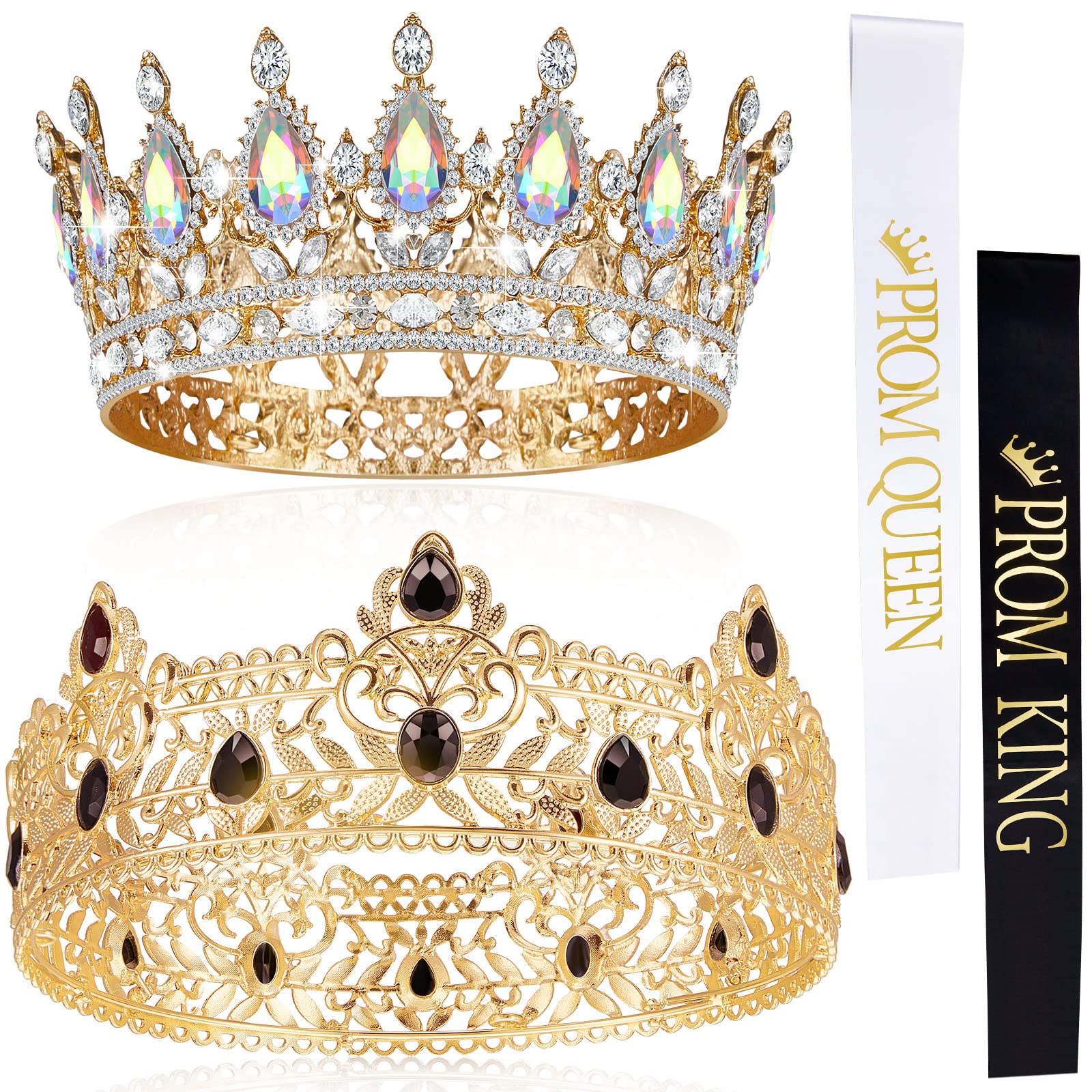 Juexica prom king crown in gold with black rhinestones for regal prom night flair