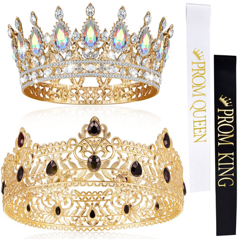 Juexica prom king crown in gold with black rhinestones for regal prom night flair