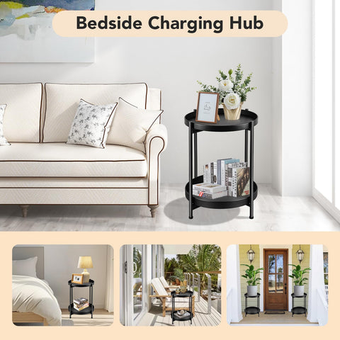 JuheBoxia living room setup showing compact round side table with seating