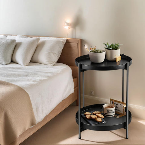 JuheBoxia black metal end table designed for outdoor patio use