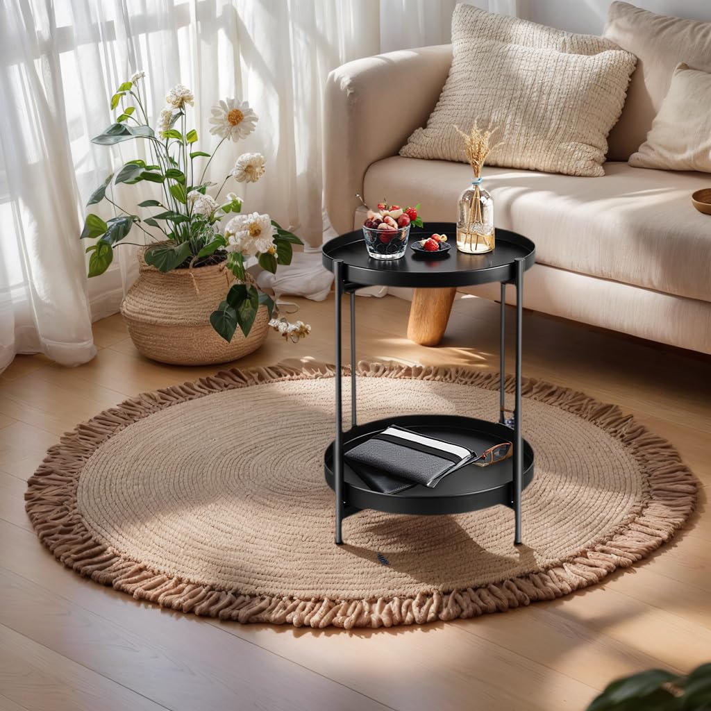 JuheBoxia foldable round side table beside couch for convenient surface