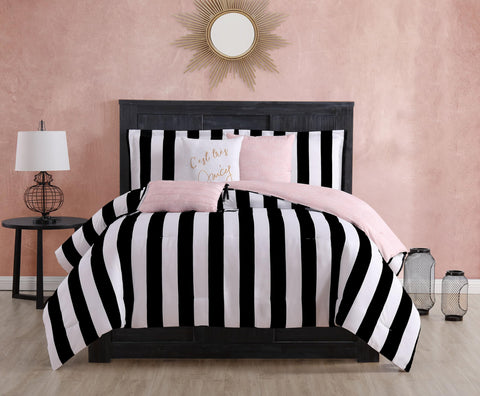 Juicy Couture Cabana Stripe decorative pillow with gold embroidery adds luxe texture.