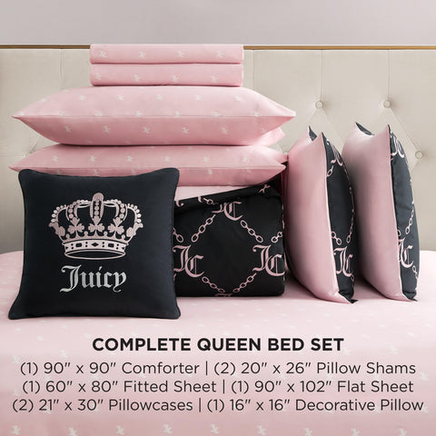 Juicy Couture heritage logo detail enhances the bedding with luxury flair and branding.
