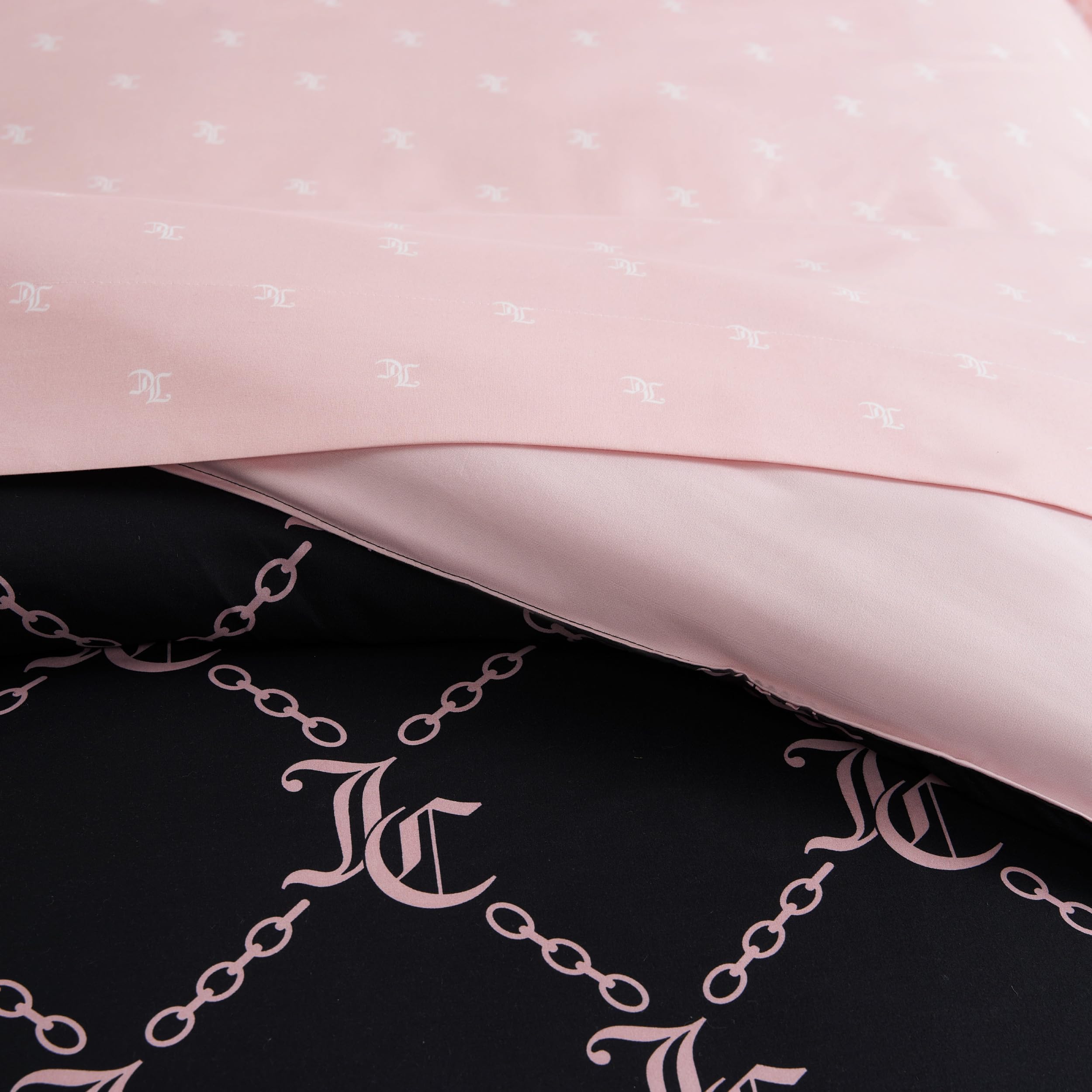 Juicy Couture pink logo sheet set delivers luxurious texture for everyday sleep.