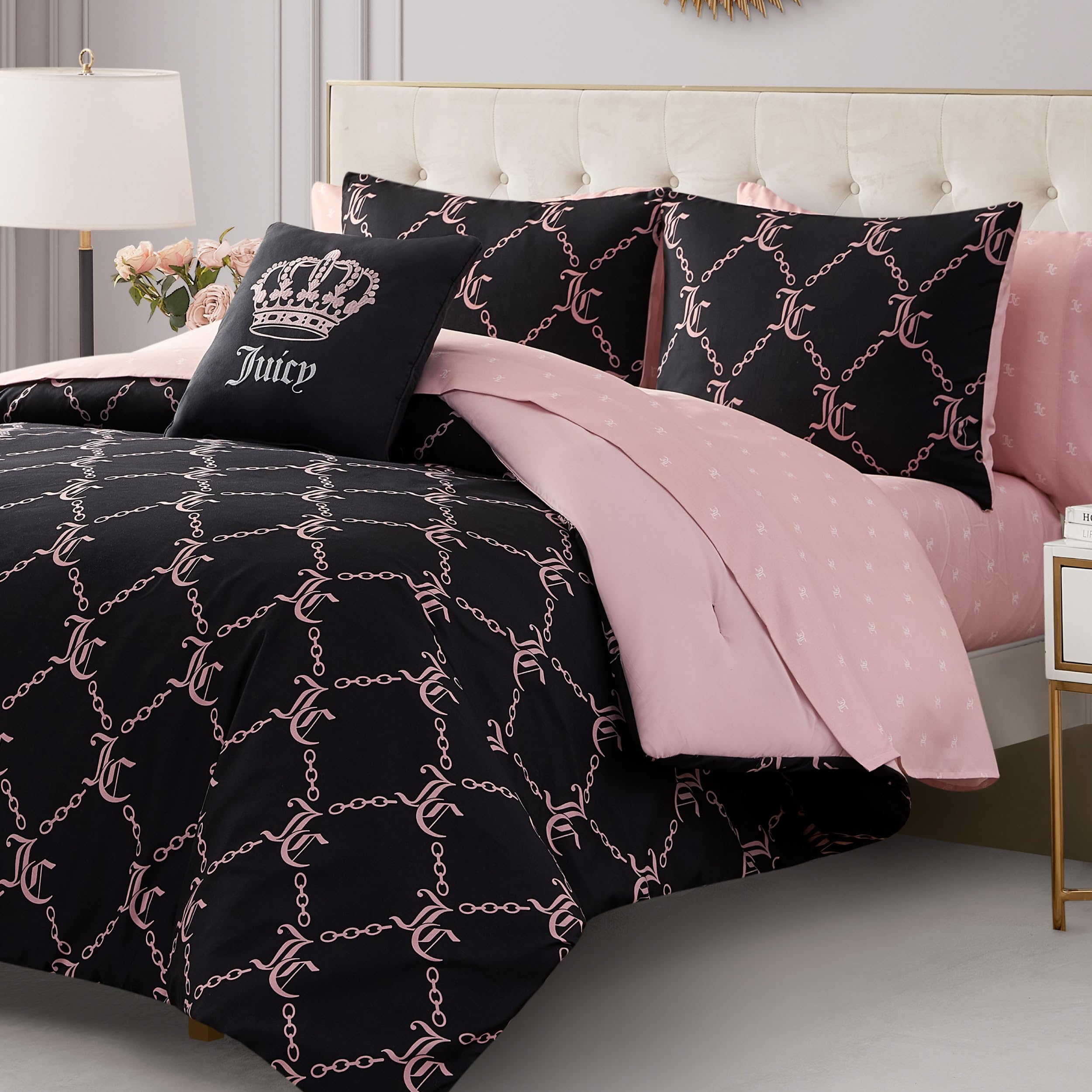 Juicy Couture reversible pink panel offers two looks for quick style swaps.