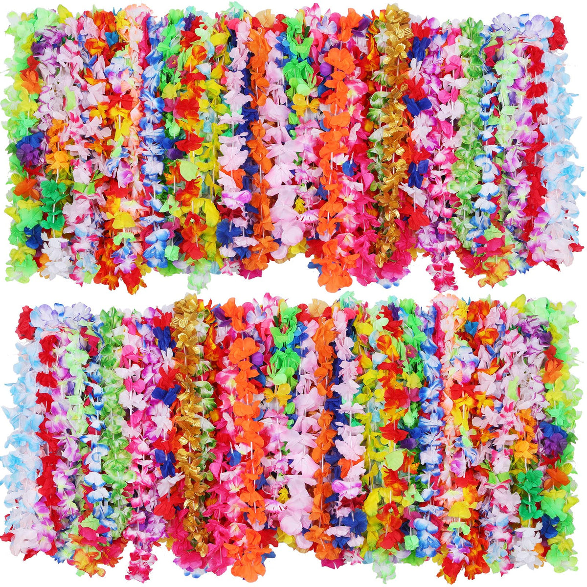 Juinte Hawaiian leis colorful pack – vibrant colors ideal for festive luau decorations.
