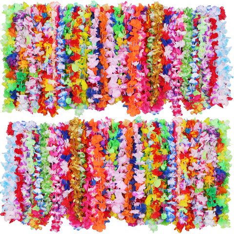 Juinte Hawaiian leis colorful pack – vibrant colors ideal for festive luau decorations.