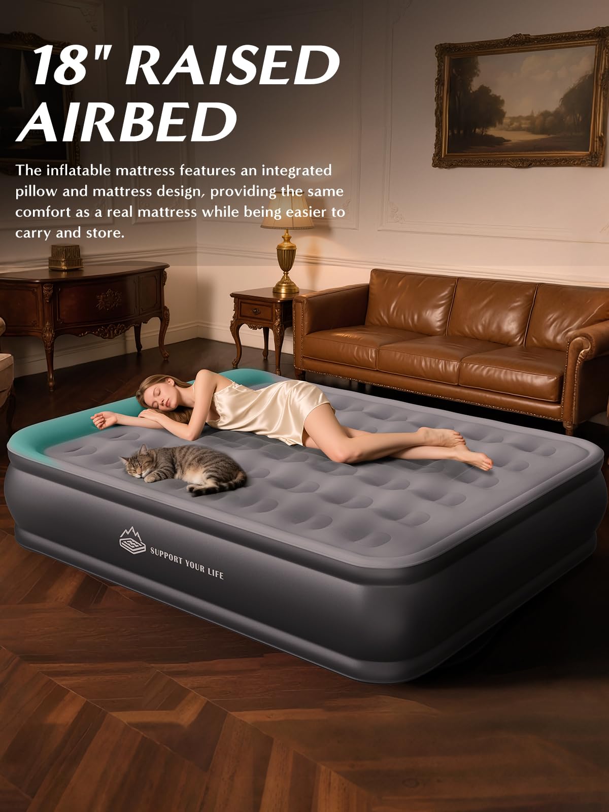 JUITOY Queen air mattress supports up to 770 pounds for stability during sleep.