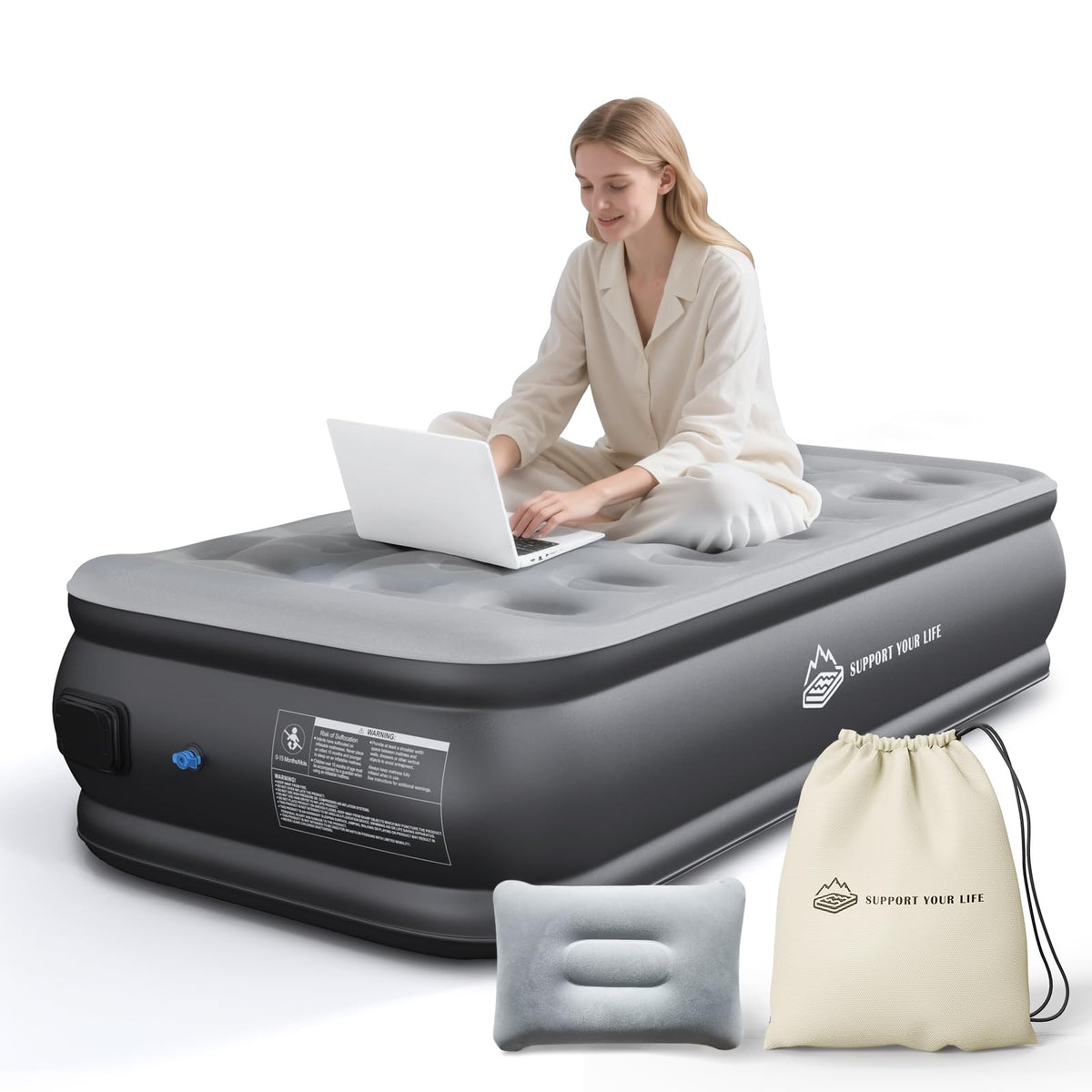 JUITOY Twin Air Mattress with built-in pump providing fast setup and stable support.