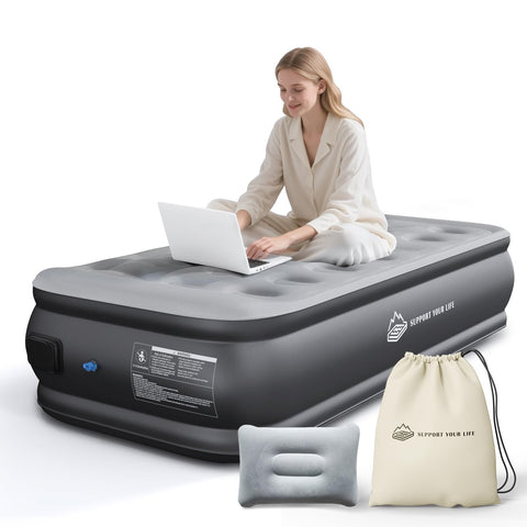 JUITOY Twin Air Mattress with built-in pump providing fast setup and stable support.