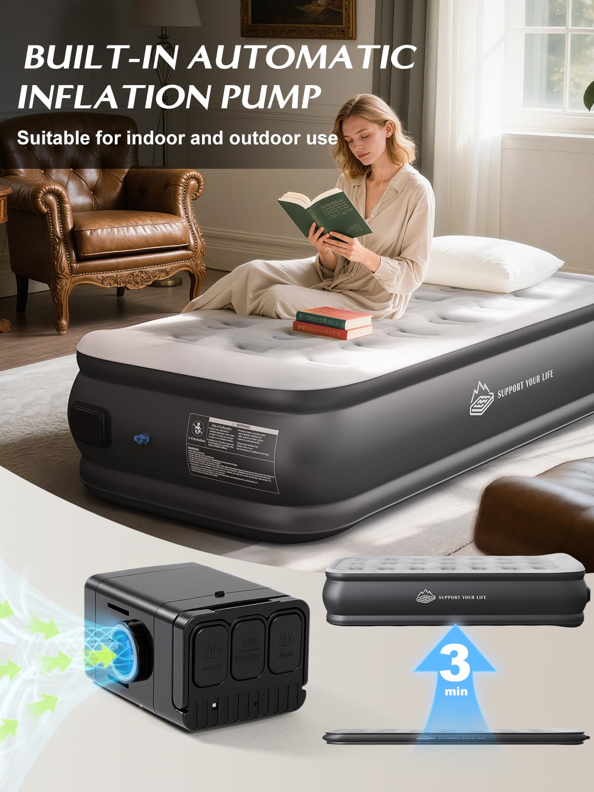 JUITOY Twin Air Mattress stores compactly in its carrying bag for easy storage.