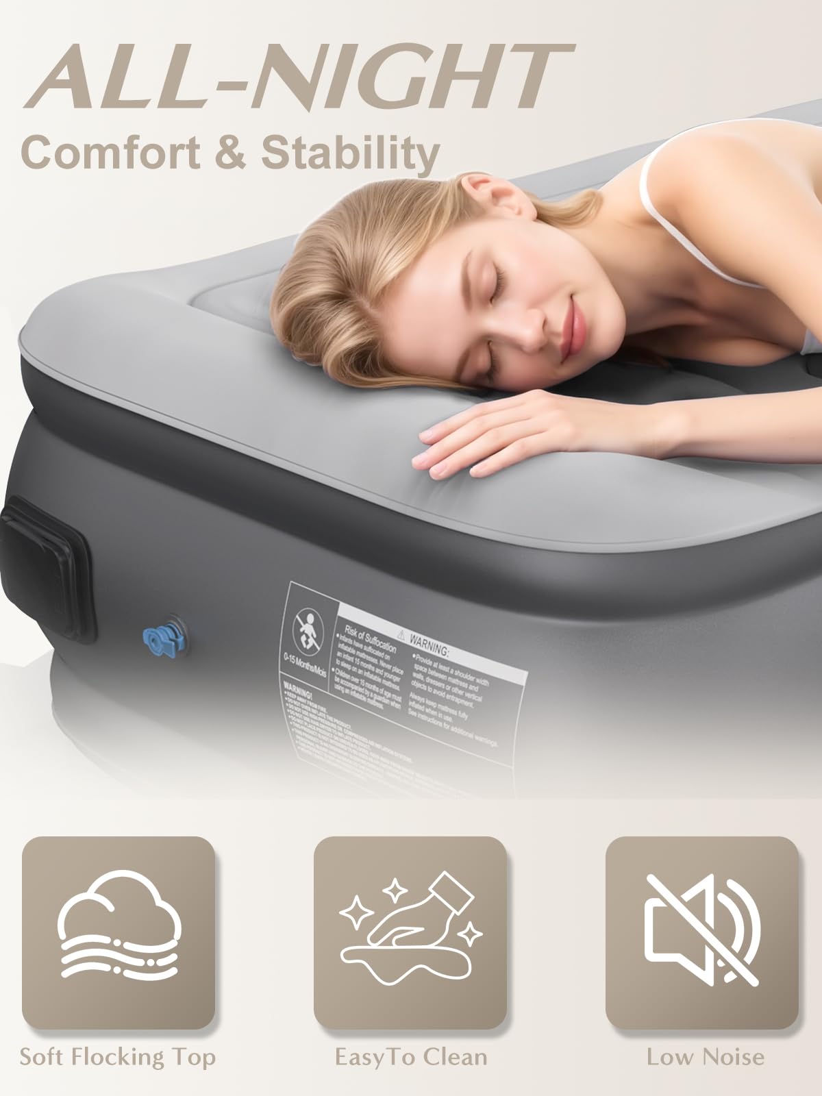 JUITOY Twin Air Mattress with integrated pillow offering neck comfort through the night.