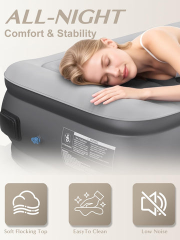 JUITOY Twin Air Mattress with integrated pillow offering neck comfort through the night.