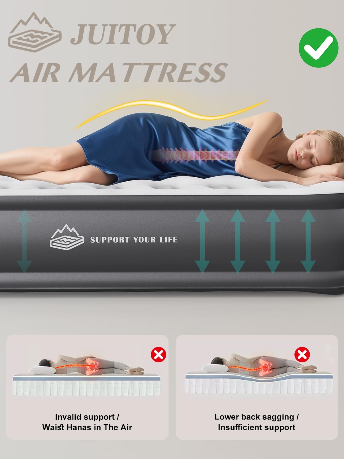 JUITOY Twin Air Mattress with soft fleece for a cozy sleeping surface.